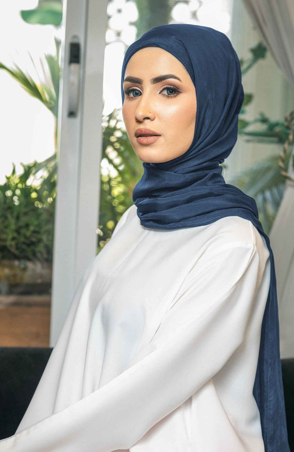 Navy Blue Silk Hijab - Malbus