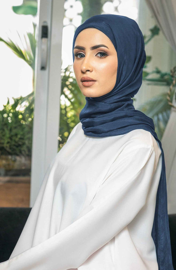 Navy Blue Silk Hijab - Malbus