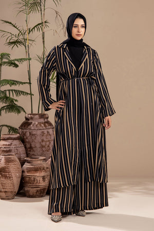 Women wearing the full striped 2-piece co-ord set – side view