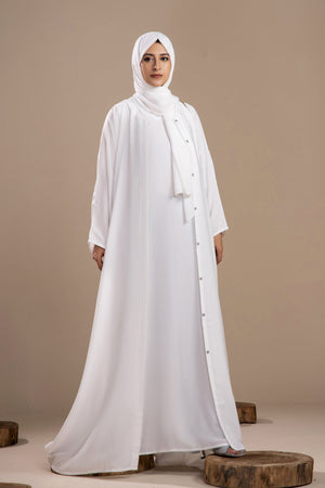White - Font Open Abaya - Malbus