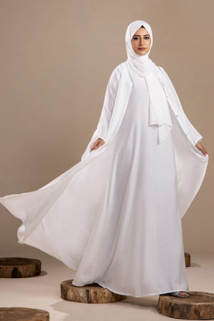 White - Font Open Abaya - Malbus